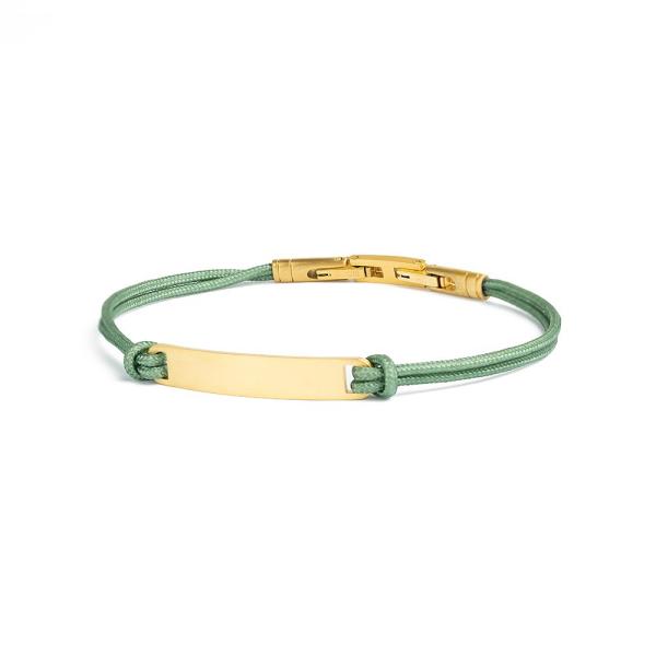 1,5 mm dickes grünes Nylonarmband mit Edelstahlverschluss und Gravurplatte - Casso Green Gold